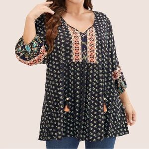 BloomChic Black and Orange Patterned Blouse